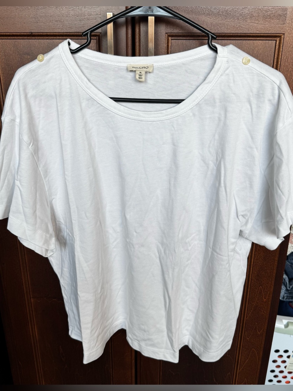 Anthropologie Pilcro White Button Shoulder Accent Tee Shirt Womens XL Boxy